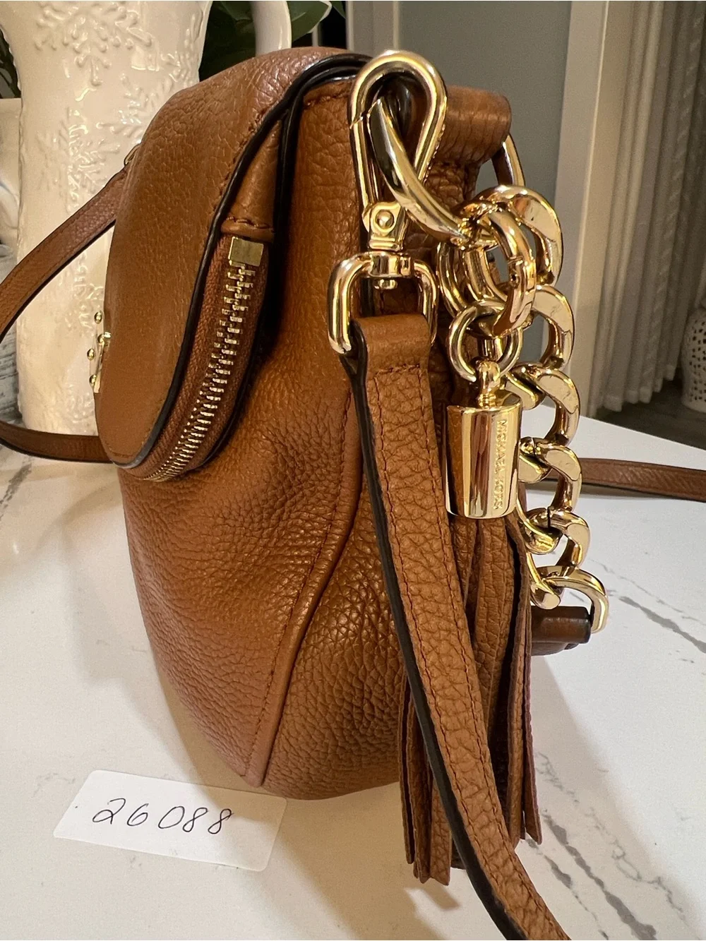 Michael Kors Bedford Brown Pebbled Leather Shoulder Bag with Tassel